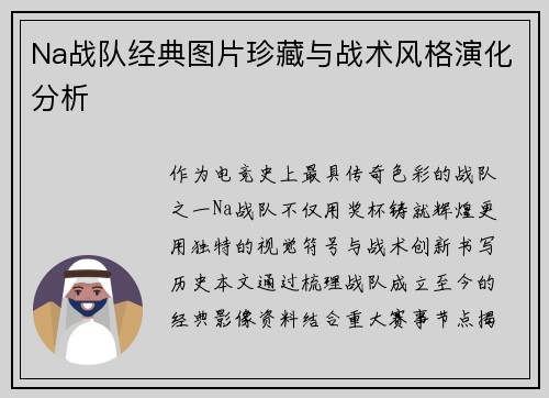 Na战队经典图片珍藏与战术风格演化分析