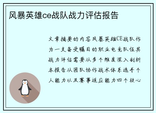 风暴英雄ce战队战力评估报告